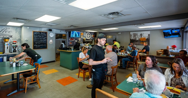 Interior, dining area, guests enjoying their food