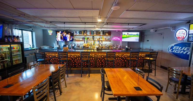 Interior, bar and bar stools