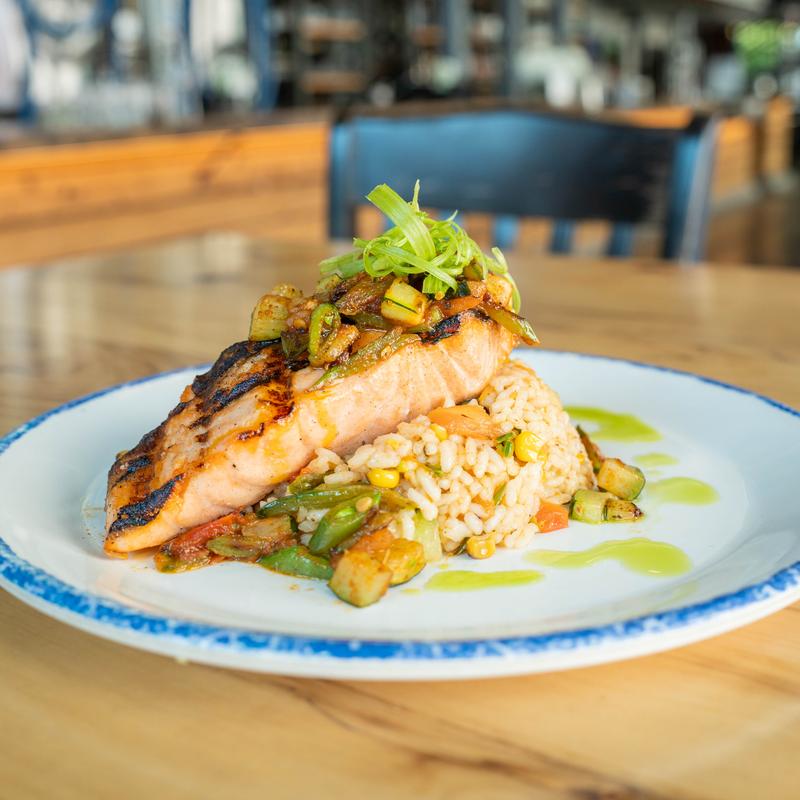 menu item 27 of 38, Ember-Roasted Salmon and Crab Rice