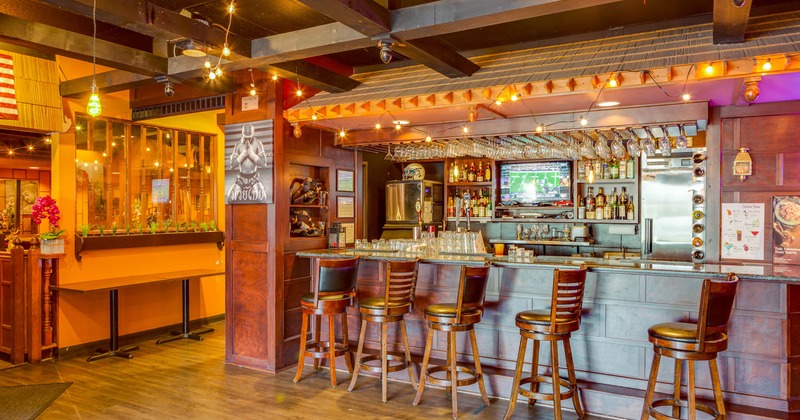 Interior, bar and bar stools