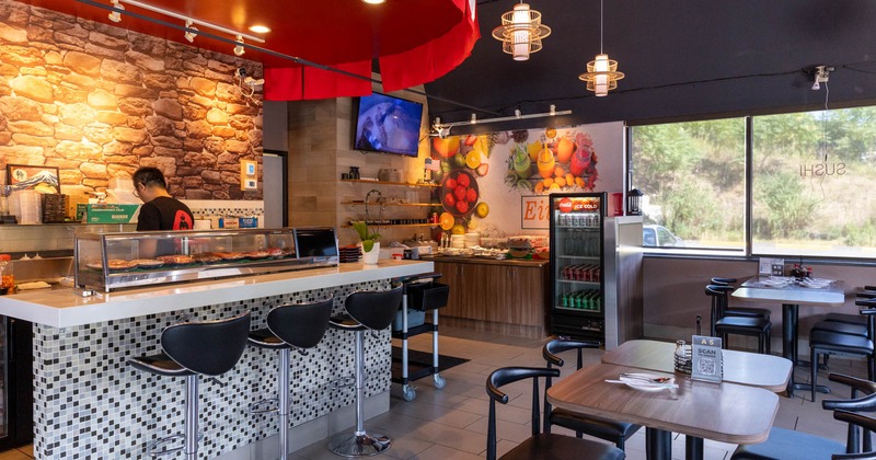 Interior, bar area and bar stools