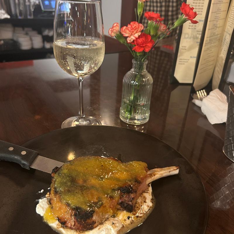 menu item 42 of 56, Peach Bourbon Pork Chop