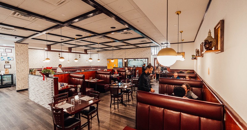 Restaurant interior, booth, tables and chairs