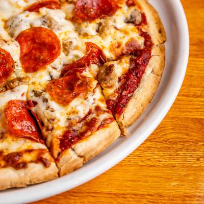 Sausage and pepperoni pizza.