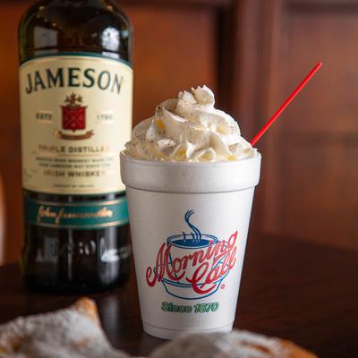 Irish coffee cup with Jameson whiskey.