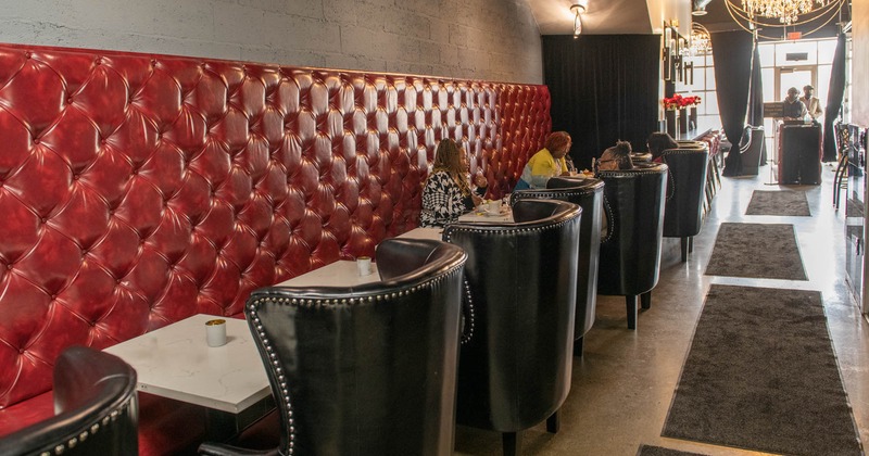 Seating area, armchairs and tables