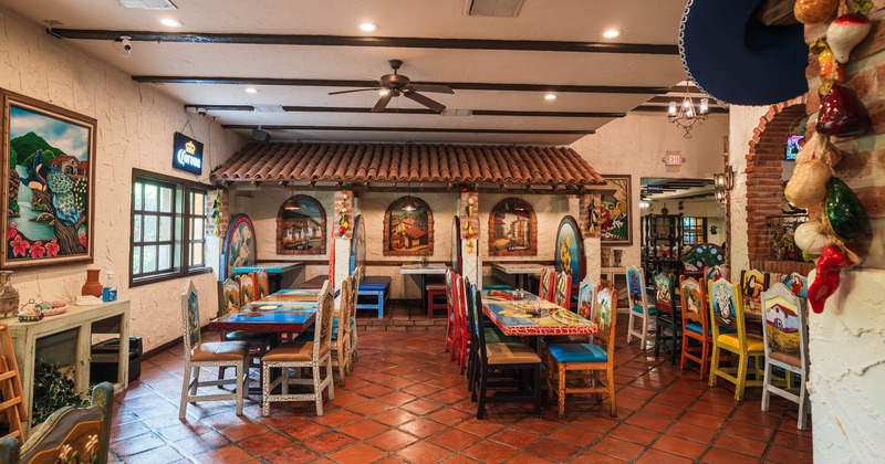 Interior, dining area, colorful furniture