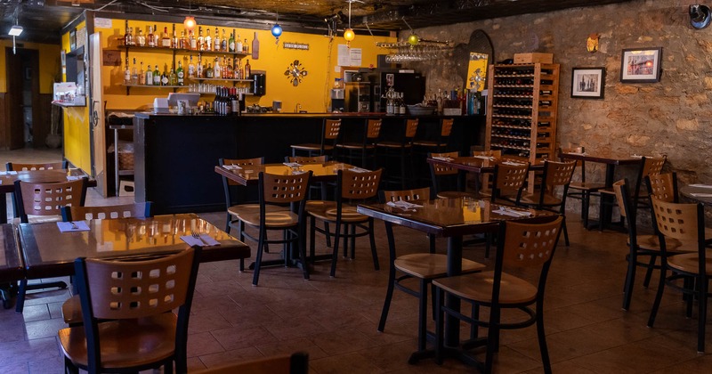 Interior, seating area and bar counter