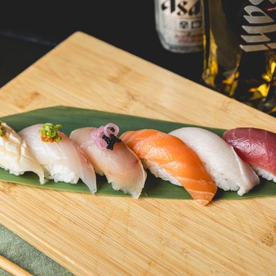 A served Sushi Combo, top view.