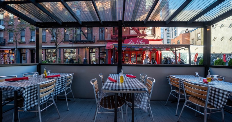 Exterior, tables and chairs on covered patio