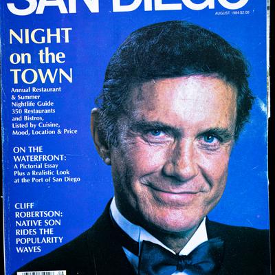 A 1984 San Diego magazine cover featuring a person in formal attire