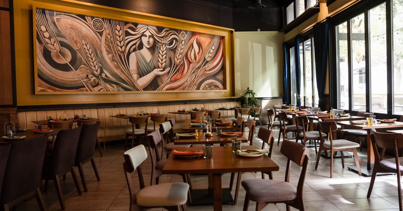Interior, tables and chairs ready for guests