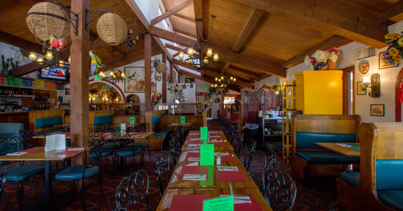 Interior, tables ready for guests
