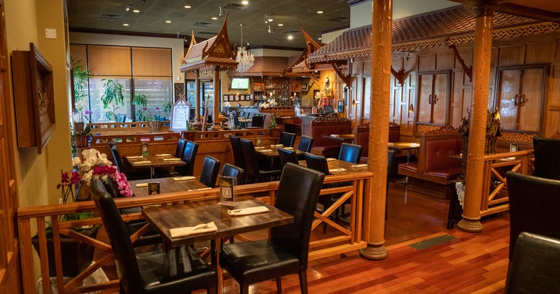 Interior, bar and partitioned seating space