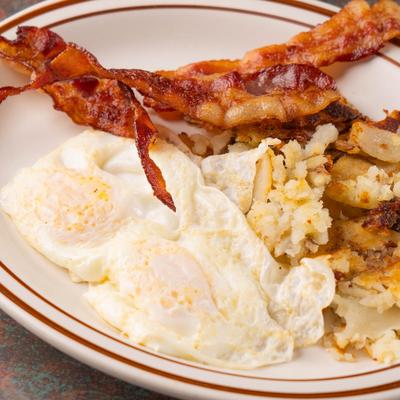 Breakfast with over medium eggs.