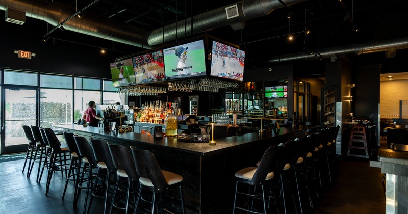 Interior, bar, tv screen above