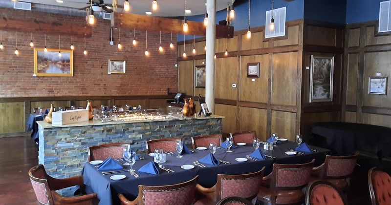 Interior, set dining tables prepared an event