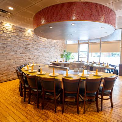 Interior, teppanyaki grill table.