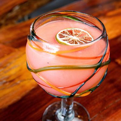 A closeup on the Strawberry Frozen Margarita.