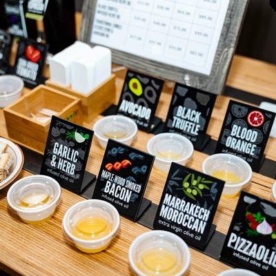 Sauce samples displayed beside menu cards.
