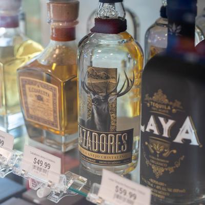 Bottles of strong alcoholic drinks.