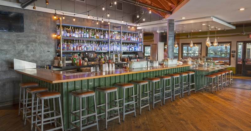 Exterior, dining area, a fire pit table with bench seating