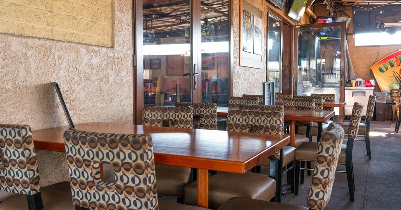 Interior dining area, tables for five people