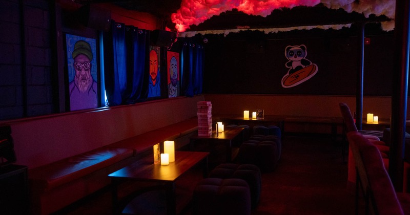 Interior, seating area with candles on the tables