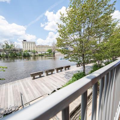 Exterior, view of the river dock from terrace