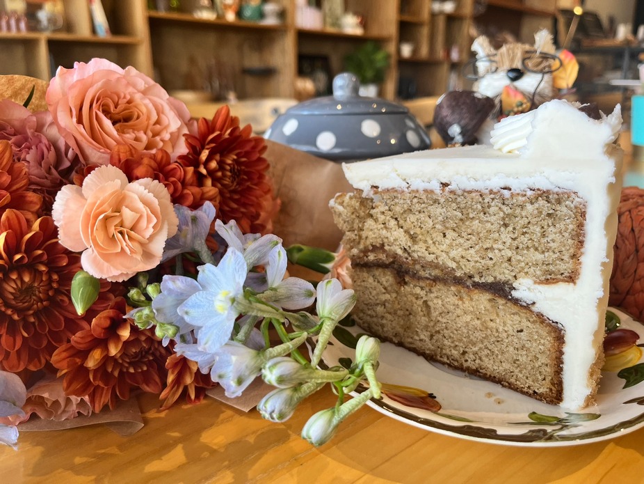Our brown sugar cake filled with house-made pumpkin butter and frosted with our cinnamon cream cheese frosting.  It's a sweet bite of Fall <3  Available every day while supplies last.