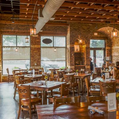 Restaurant interior, tables ready for guests
