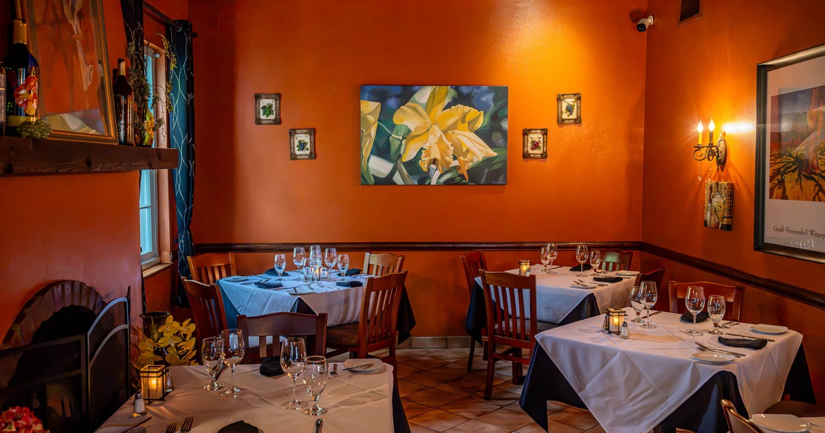 Interior, dining area with pictures on the wall