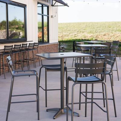 Exterior, patio, tables and chairs.