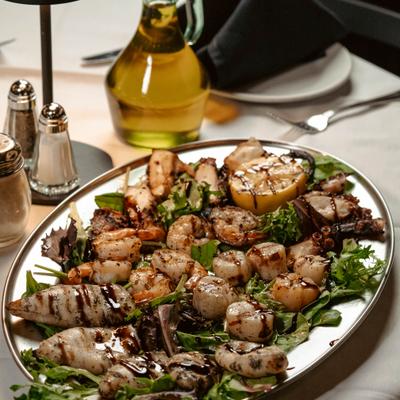 Grilled Seafood Platter, served on the table.