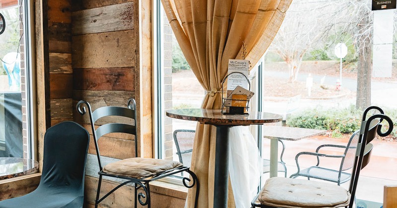 Interior, high stools and table by the window