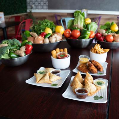 Various food and fresh vegetables.