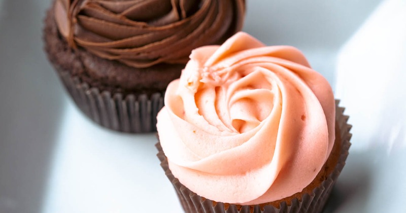 Cupcakes, with chocolate and strawberry frosting