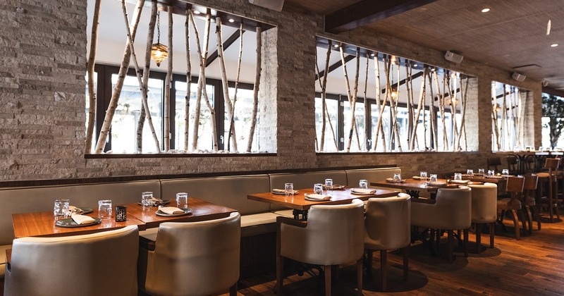 Restaurant interior, dining area, set dining tables