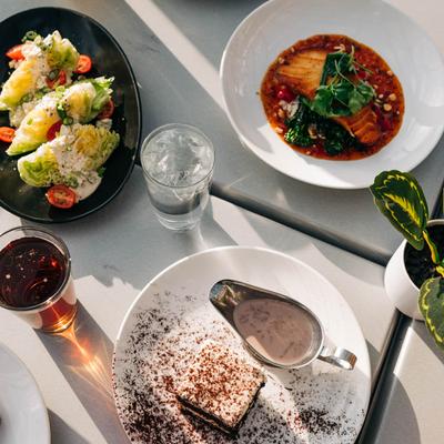 Assorted food and drinks