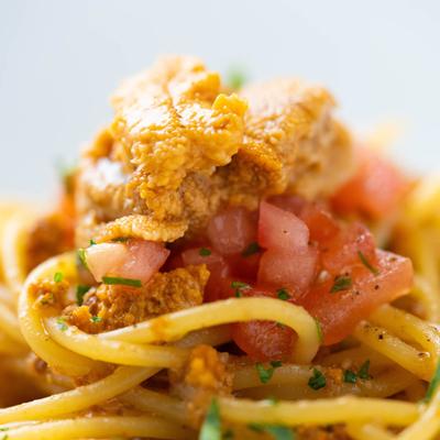 Uni Pasta, close up.