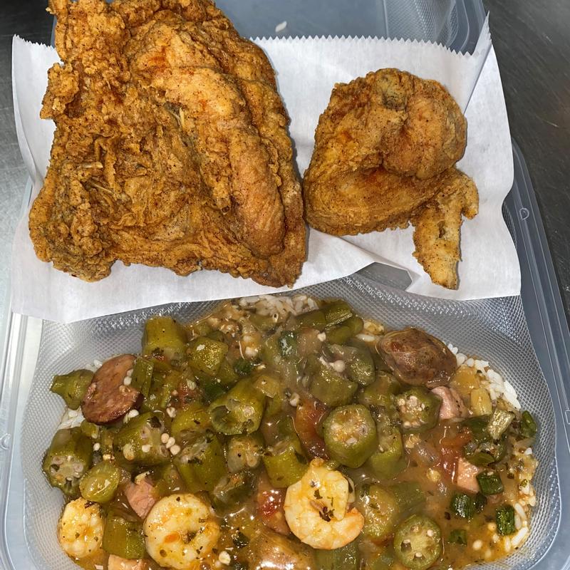 Smothered Okra w/ Rice with Fried Chicken photo