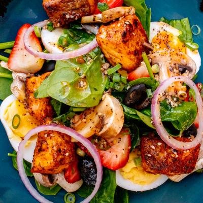 Beacon Strawberry Salmon Spinach top view.