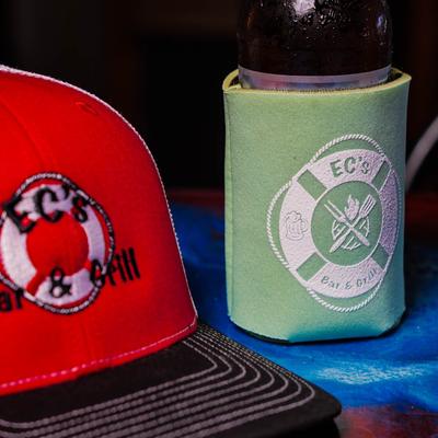 EC's Bar and Grill, merchandise cap and beer holder.