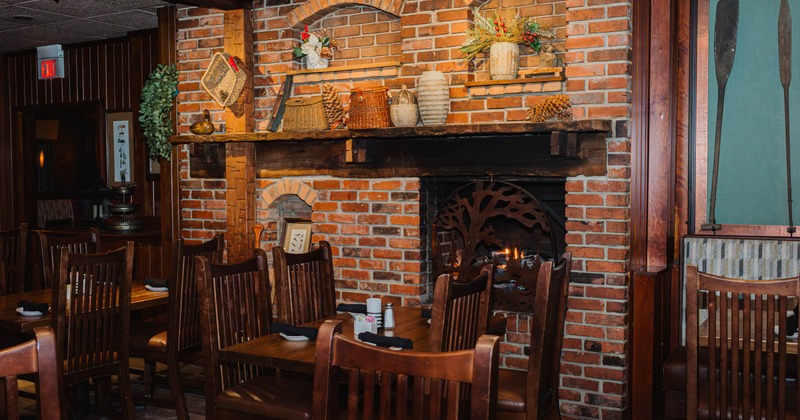 Interior, tables with chairs near the wall