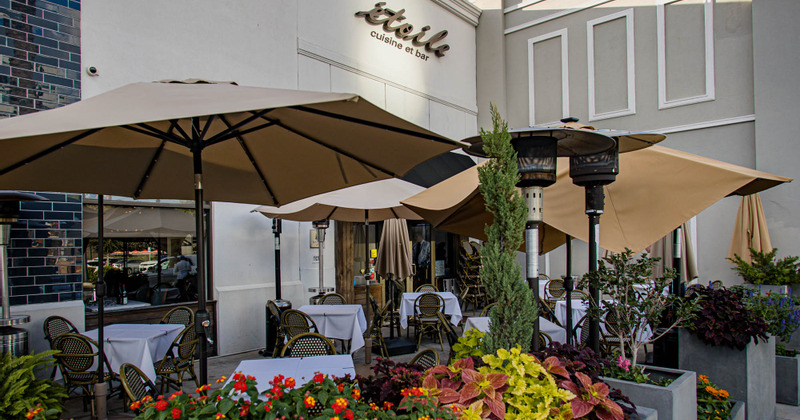 Exterior, view on the patio from the street