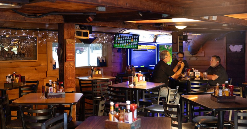 Interior space, seating area, guests chatting