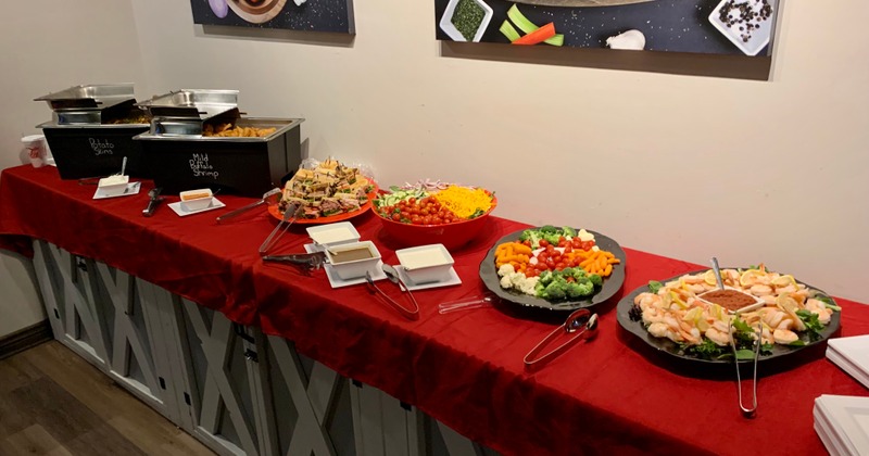 Interior, a buffet table , set for an event
