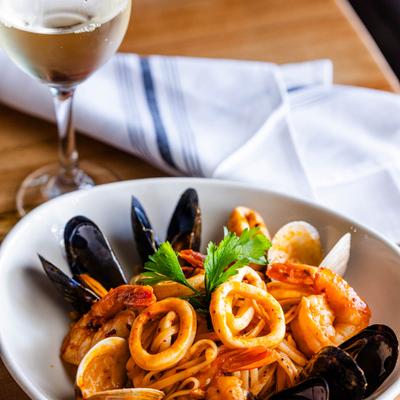 Seafood diavolo, served.