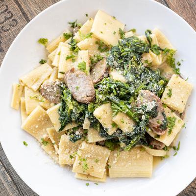 Pasta with broccoli rabe and sausage.