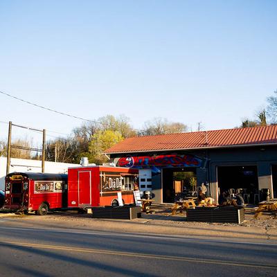 Exterior, restaurant building, the street.